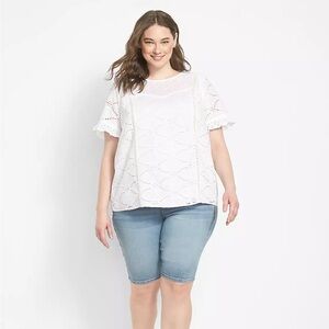Lane Bryant short sleeve eyelet mix tee, 18 ivory